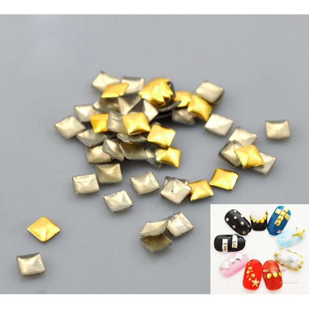 Akutės nagams aukso sp. keturkampės 3x3mm, 1000vnt