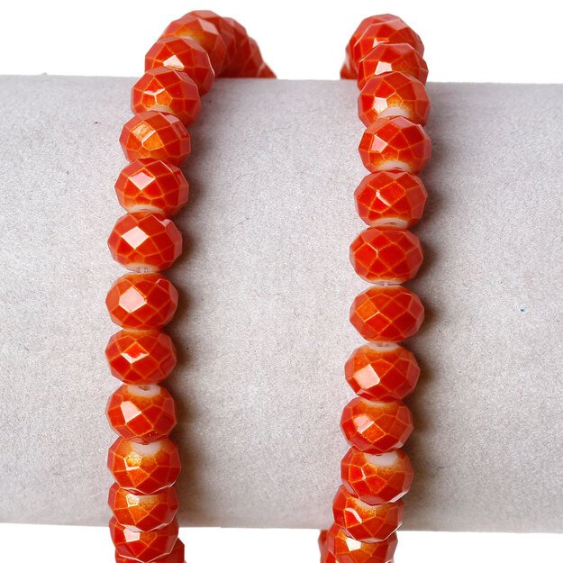 Karoliukas facetuotas apvalus briaunuotas ~¨8mm oranžinis, juosta