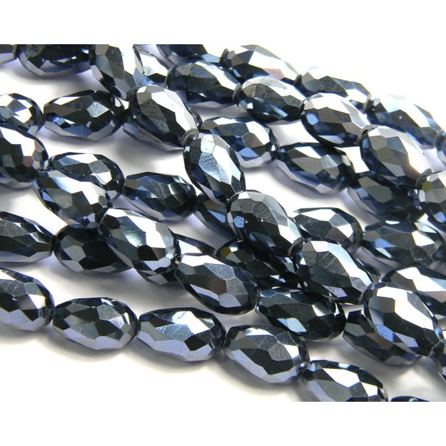 Stiklinis karoliukas facetuotas lašas hematito sp.(49) 10x15mm