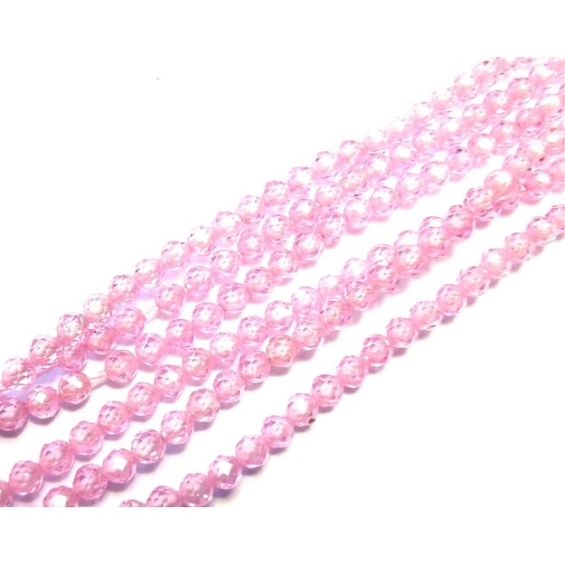 Cirkonis apvalus facetuotas rožinis 2mm, juosta