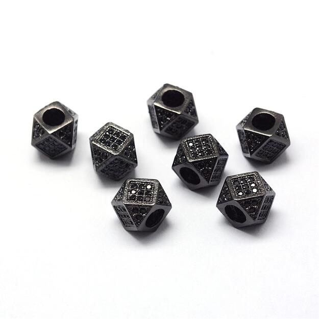 Intarpas žalvarinis Poligonas juodintas su juodomis cirkonio akutėmis, 9,5x7mm