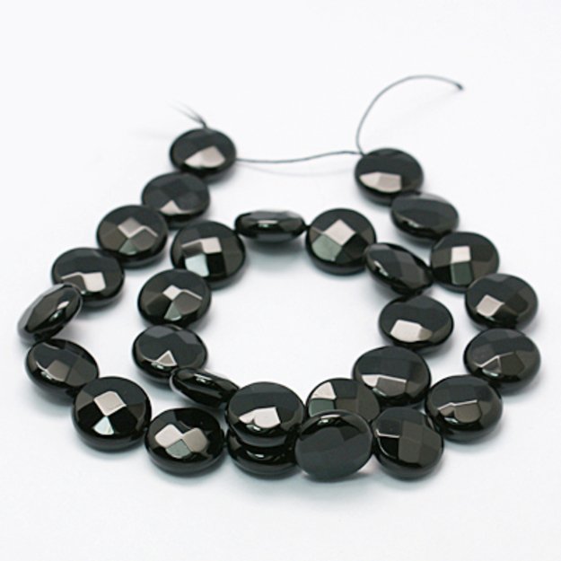 Juodas agatas facetuotas skritulys 12x6mm, juosta