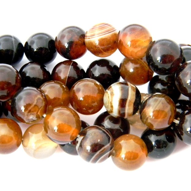 Agatas  rudas apvalus juostuotas 12mm, juosta