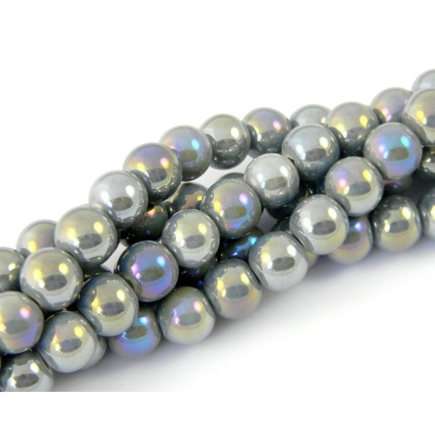 Keramikinis  karoliukas apvalus blizgus pilkas AB(B13) ~10mm juosta