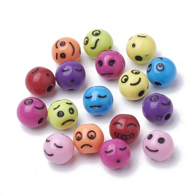 Akriliniai karoliukai EMOJI įvairiaspalviai 8mm <b>20g</b>