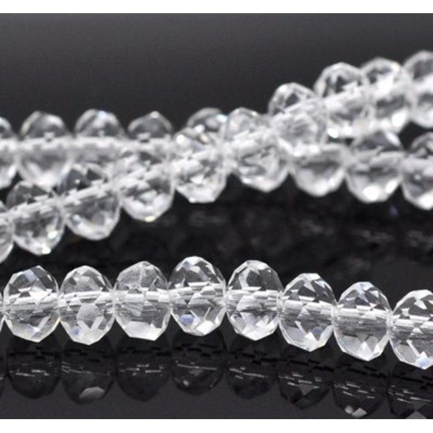 Stiklinis karoliukas rondelė facetuotas skaidrus 2x3mm, juosta