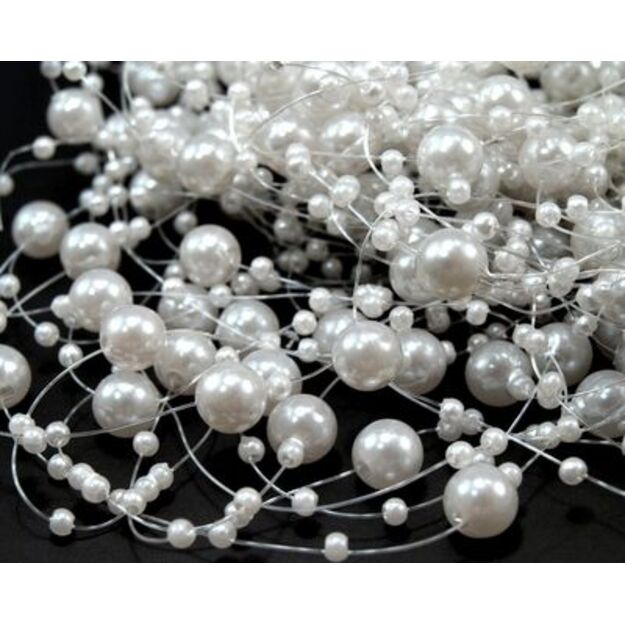 Dekoracija Perlai ant valo baltos sp. 7mm, ilgis 1.3m