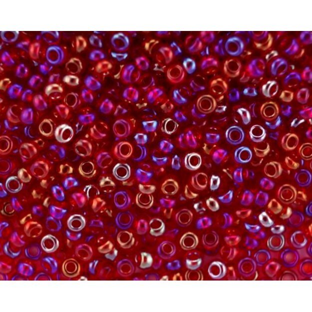 Čekiškas biseris Transparent-Rainbow raudonas(91090) 10/0 50g