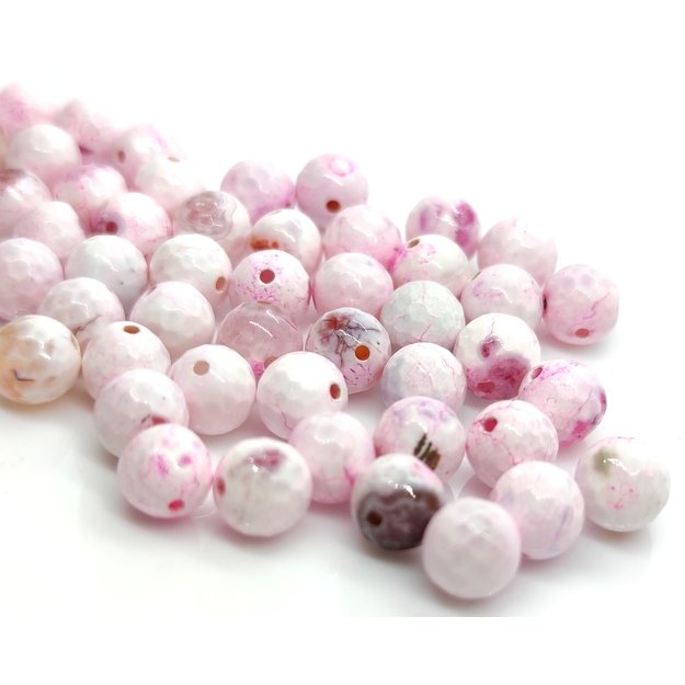 Agatas margas baltas/rožinių atsp. apvalus facetuotas 8mm 3vnt