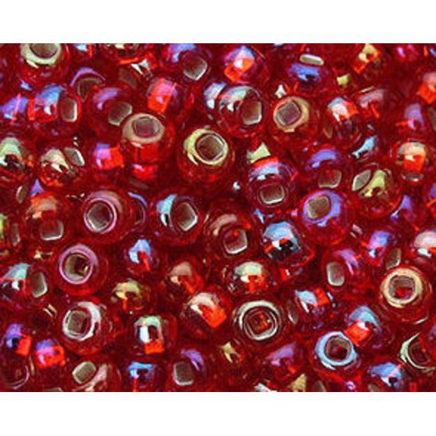 Čekiškas biseris Transparent-Rainbow and Silver Lined raudonas(97079) 10/0 50g