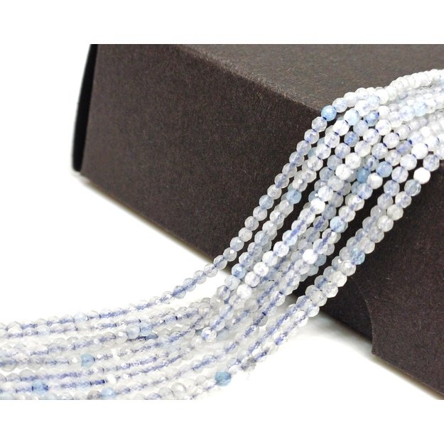 Akvamarinas apvalus facetuotas 2-2,5mm, juosta