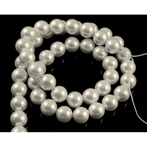 Gėlavandenių perlų masės karoliukai apvalūs balti 4mm, juosta