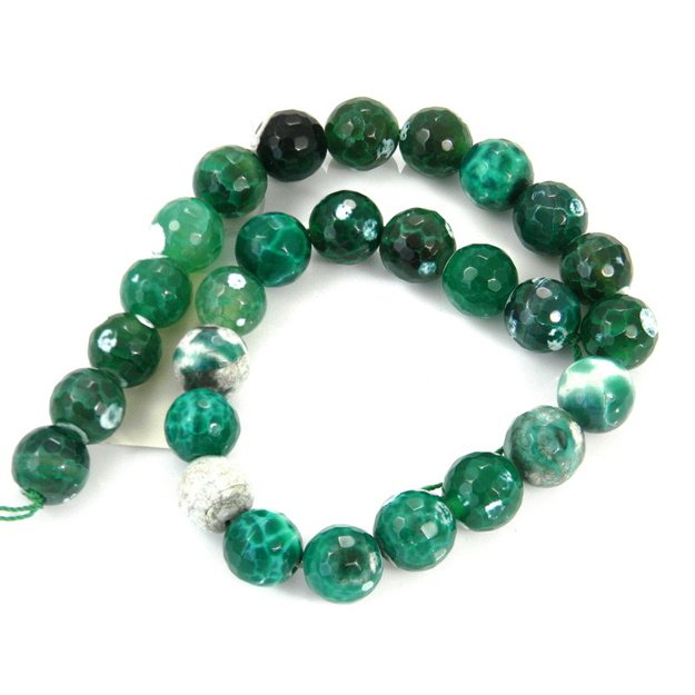 Agatas ugninis apvalus facetuotas žalias 14mm