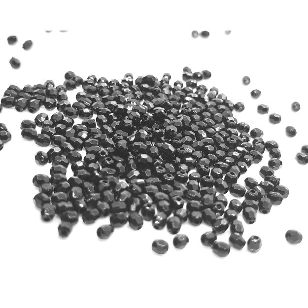 Akriliniai karoliukai apvalūs facetuoti  juodi 5mm 10g