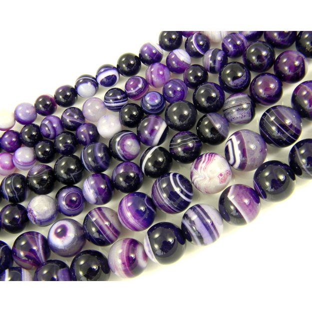 <b>Agatas</b> apvalus violetinis juostuotas 10mm