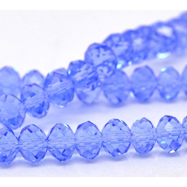 Stiklinis karoliukas rondelė facetuotas skaidrus žydras(15) 4x6mm, juosta