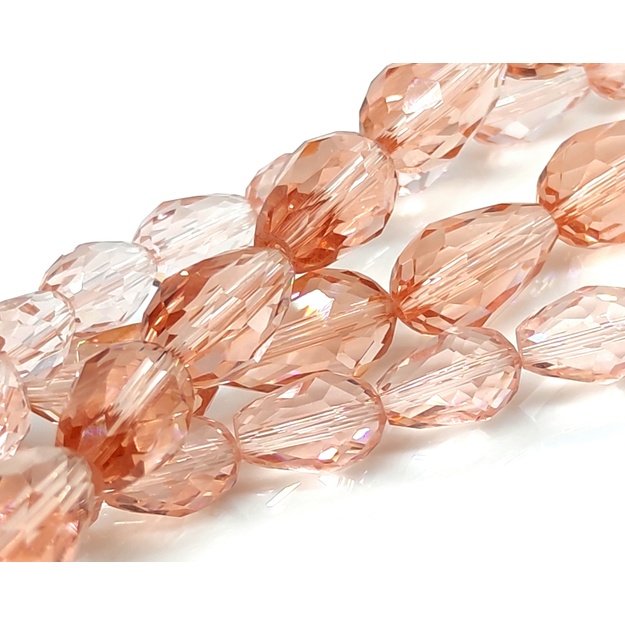 Stiklinis karoliukas facetuotas lašas skaidrus persikinis(22) 8x12mm