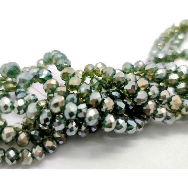 Stiklinis karoliukas rondelė facetuotas žalias blizgus(159) 3x2mm, juosta