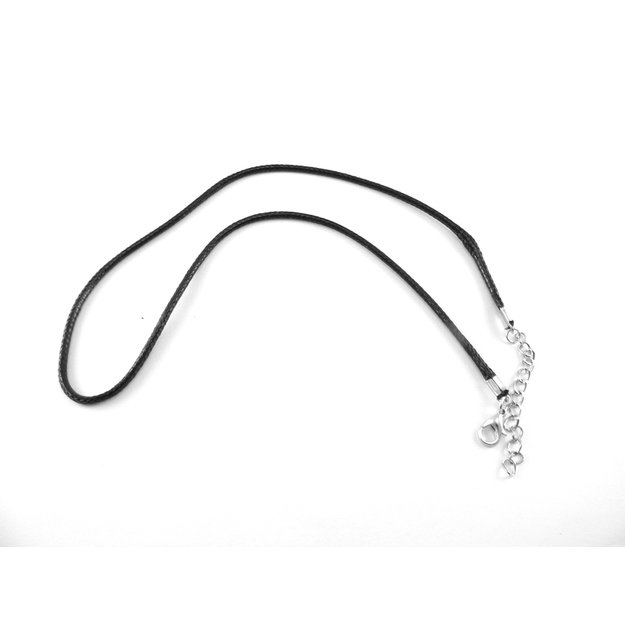 Vaškuota poliesterio virvelė 2mm juoda su užsegimu 45cm