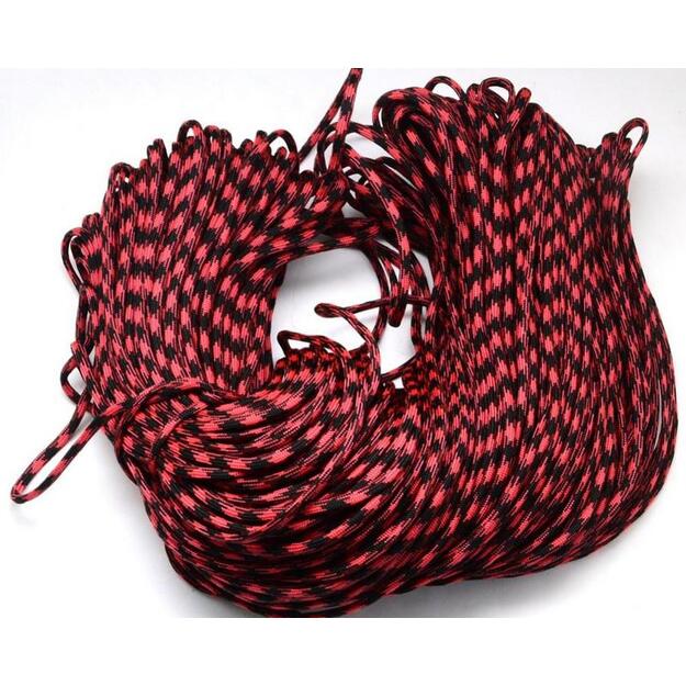Parašiutų virvė(paracord) 4mm ryški raudona/juoda 1m
