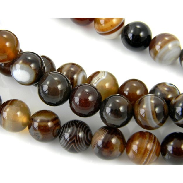 Agatas  rudas - chaki sp. apvalus juostuotas 12mm, juosta