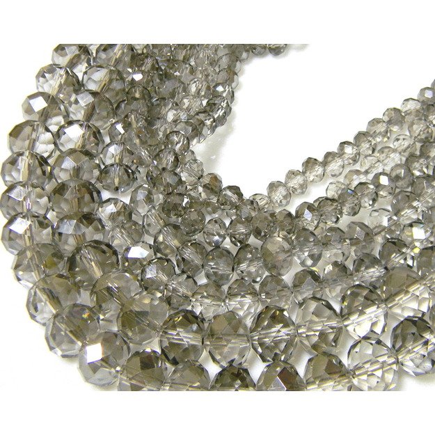 Stiklinis karoliukas rondelė facetuotas skaidrus pilkai dūminis(30) 3x2mm, juosta