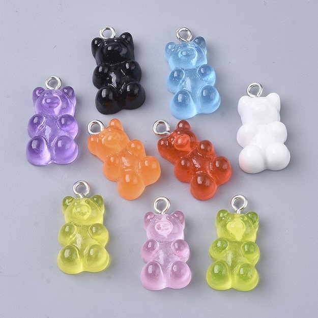 Akriliniai pakabukai Guminukai įvairiaspalviai 22x12mm <b>10vnt</b>