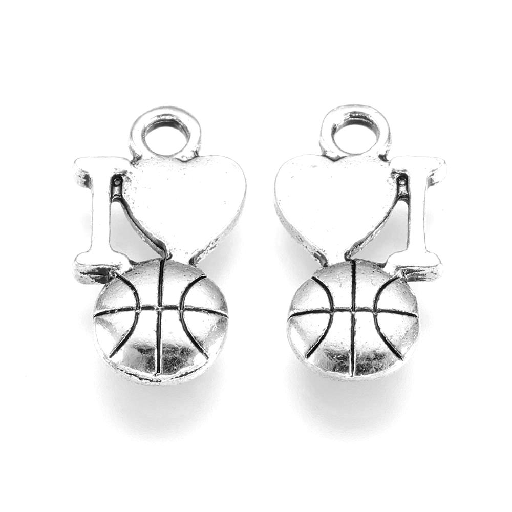 Pakabukas "I Love Basketball" 16x9x2,5mm  ant. sidabro sp. <b>2 vnt.</b>